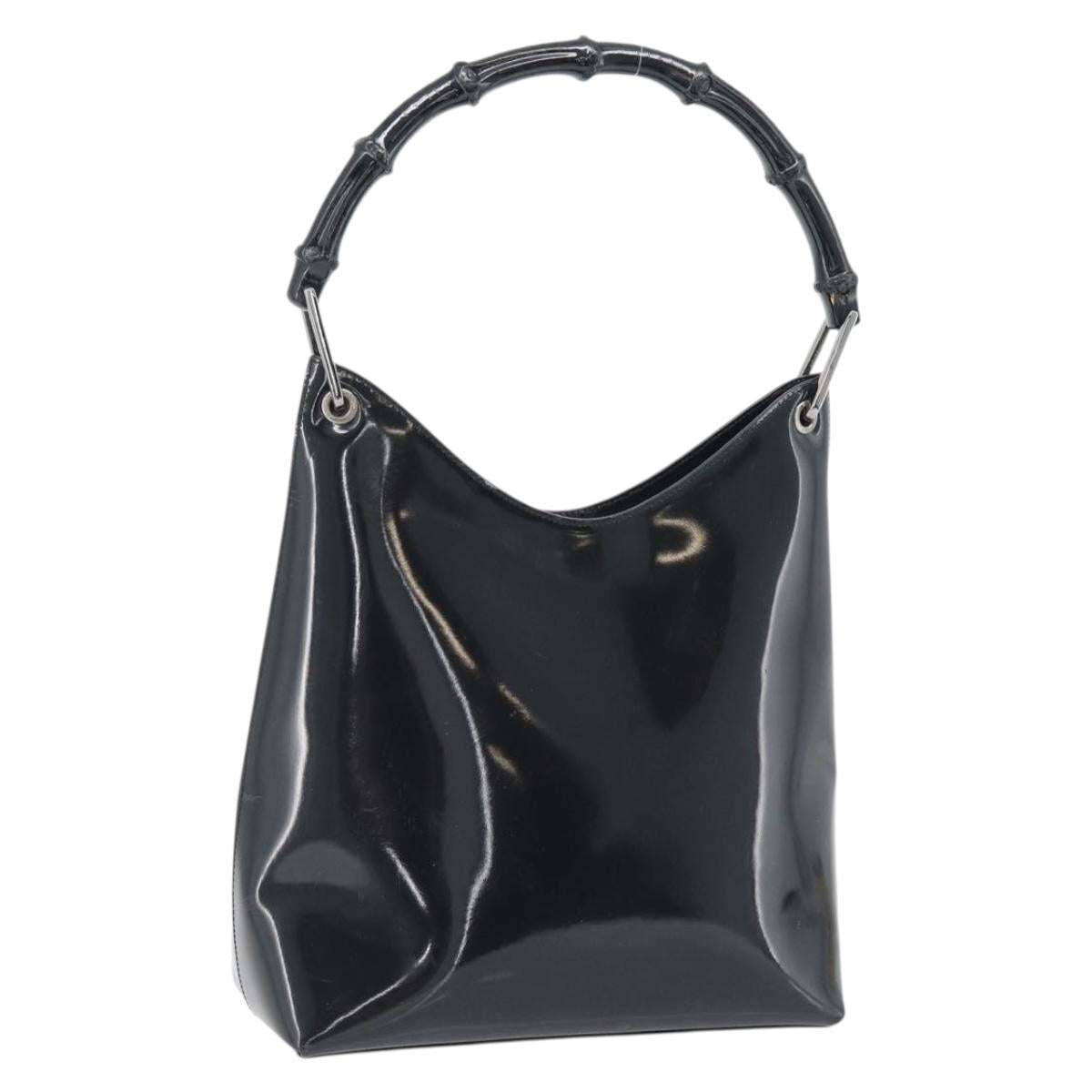 GUCCI Bamboo Shoulder Bag Patent leather Black Silver Auth 182217
