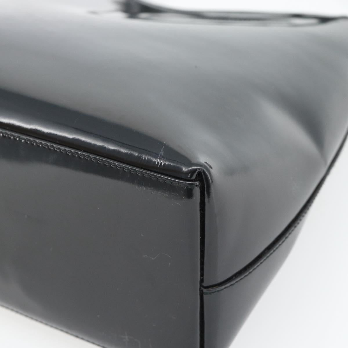 GUCCI Bamboo Shoulder Bag Patent leather Black Silver Auth 182217