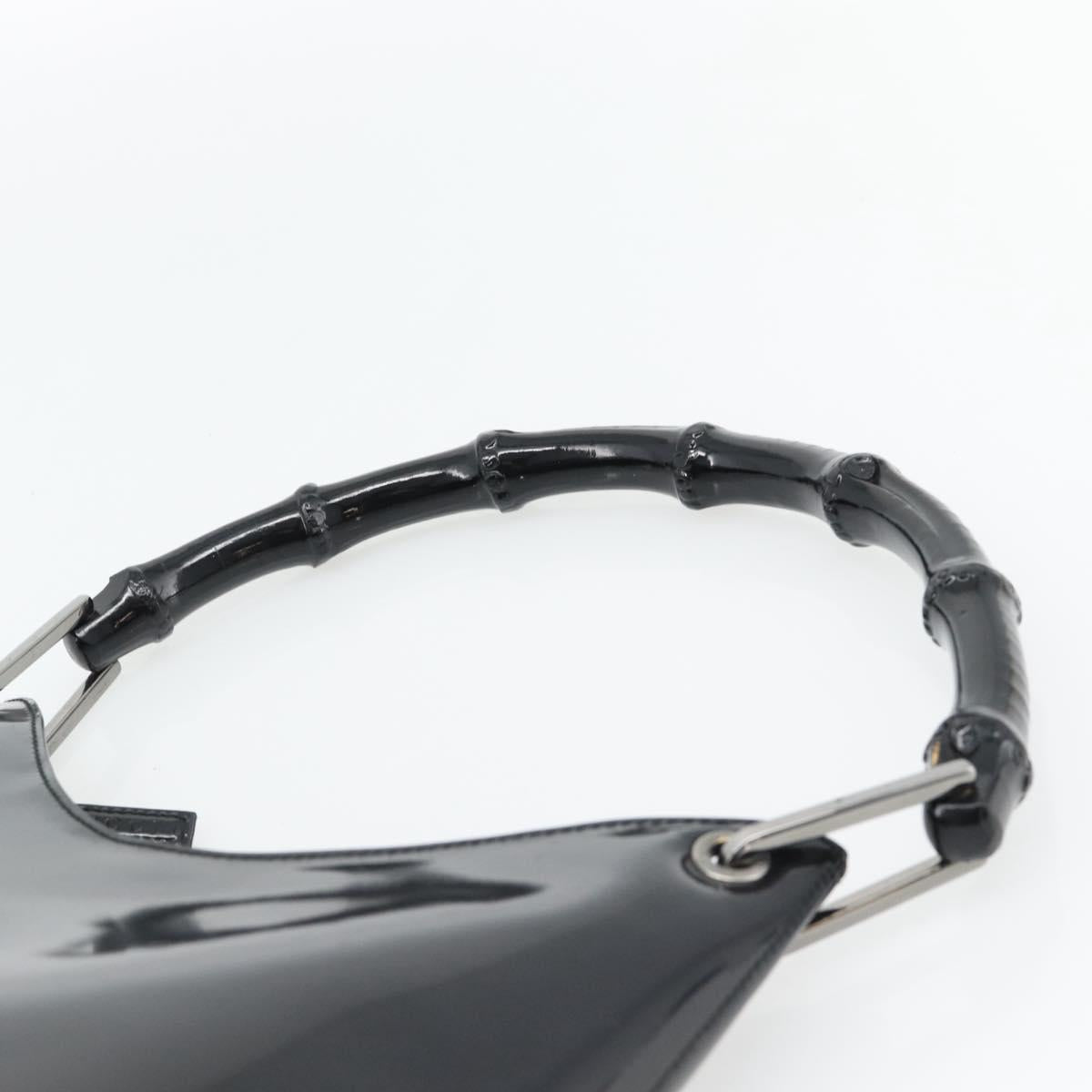 GUCCI Bamboo Shoulder Bag Patent leather Black Silver Auth 182217