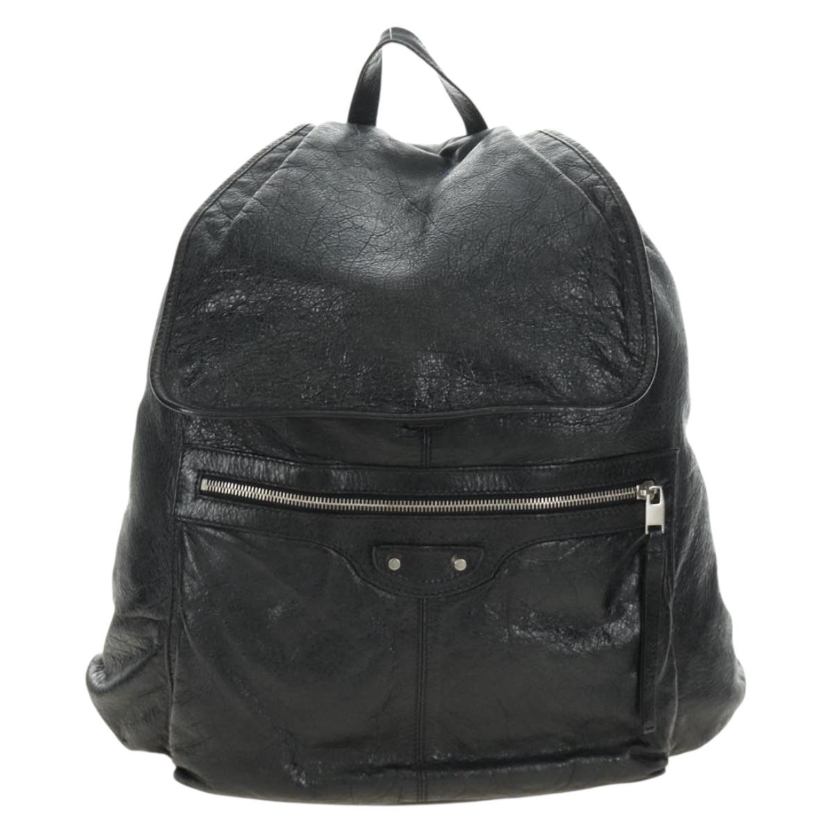 BALENCIAGA Classic Traveler Backpack Leather Black Silver 340139 Auth 182218V
