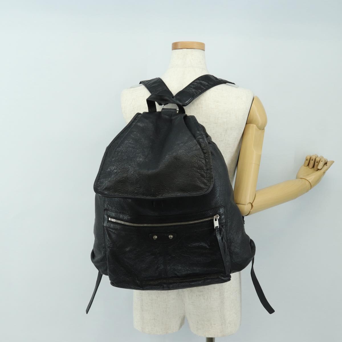 BALENCIAGA Classic Traveler Backpack Leather Black Silver 340139 Auth 182218V