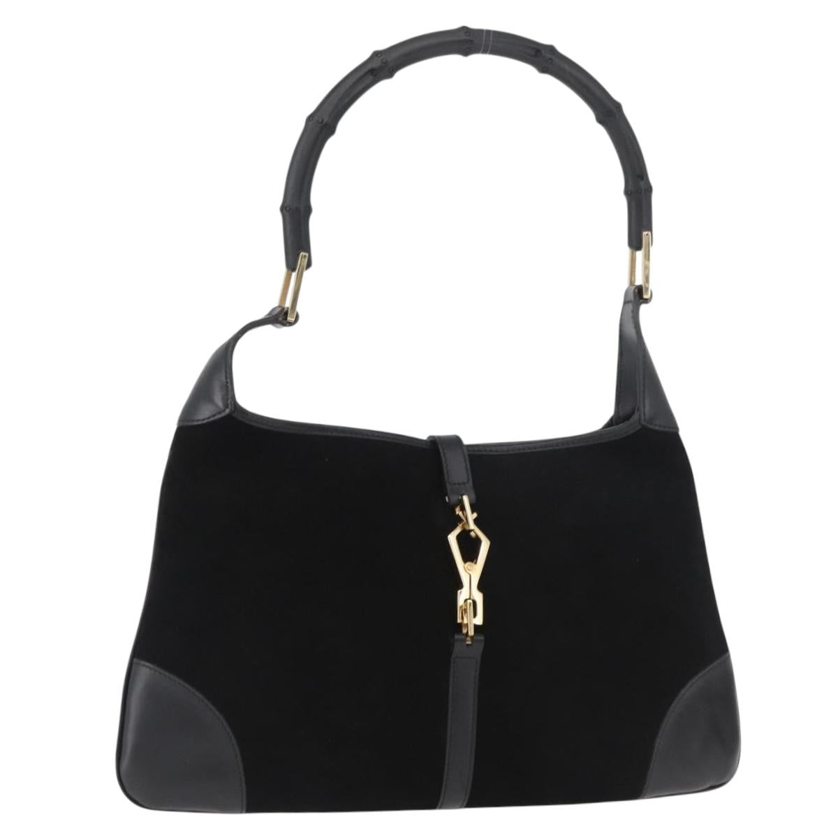 GUCCI Bamboo Jackie Shoulder Bag Suede Black Gold 001 4060 Auth 182219V