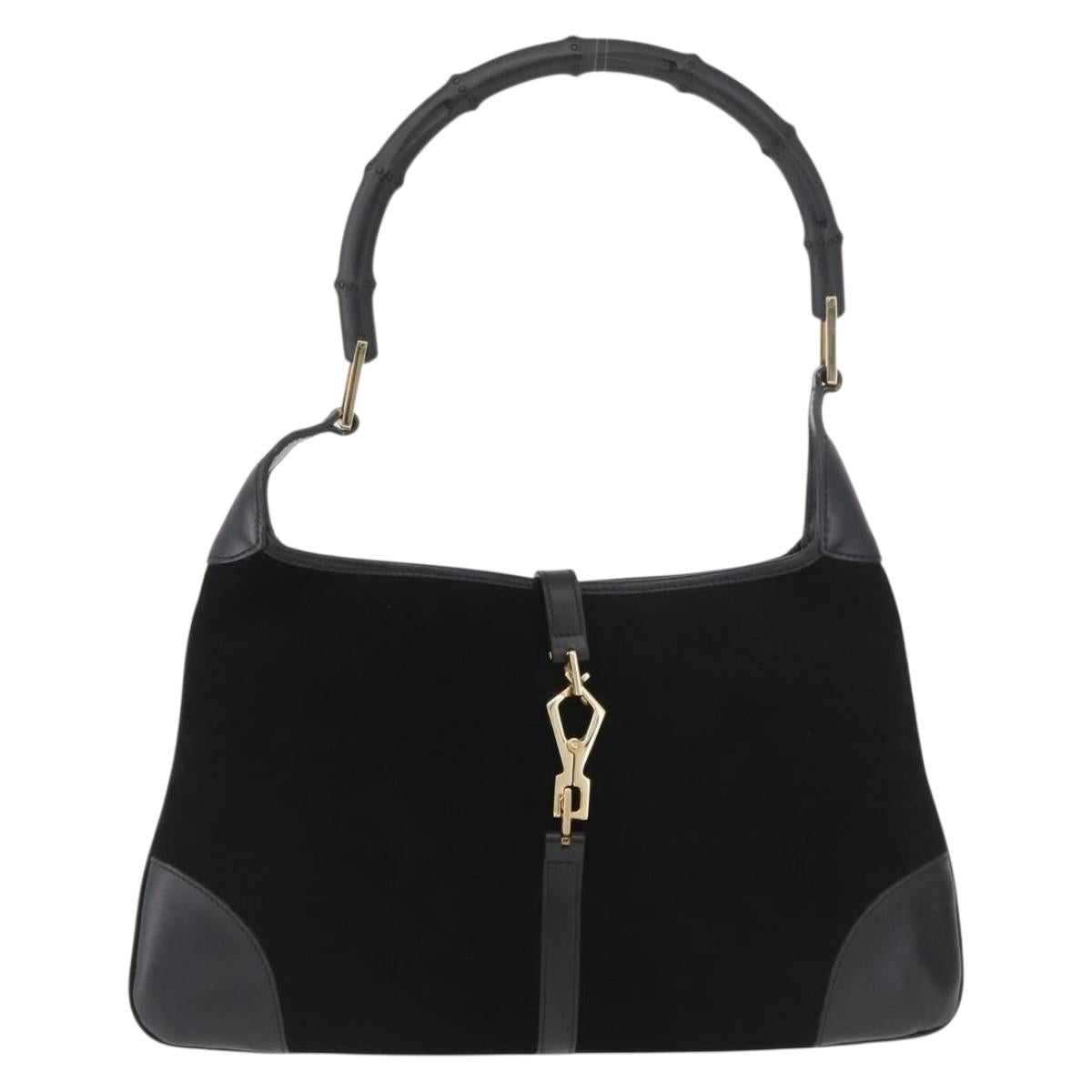 GUCCI Bamboo Jackie Shoulder Bag Suede Black Gold 001 4060 Auth 182219V