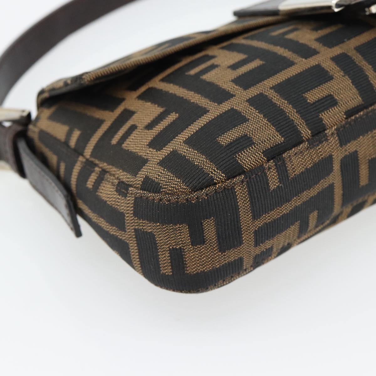 FENDI Zucca Canvas Mamma Baguette Shoulder Bag Black Brown Auth 182220SAM