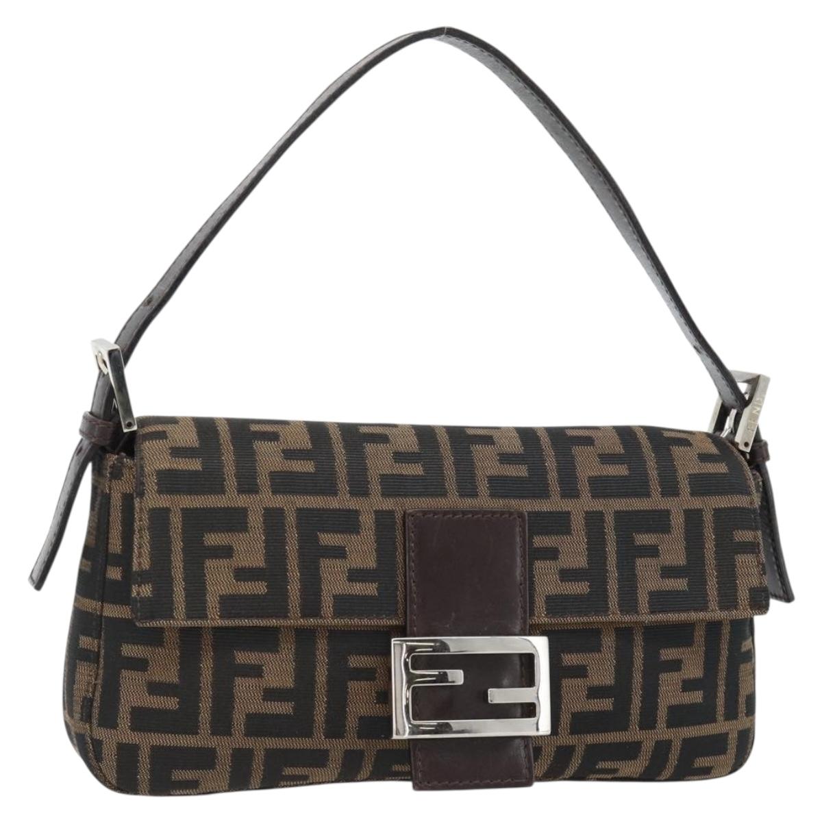 FENDI Zucca Canvas Mamma Baguette Shoulder Bag Black Brown Auth 182220SAM
