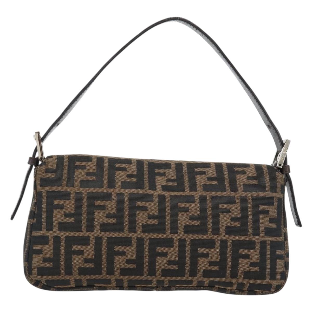FENDI Zucca Canvas Mamma Baguette Shoulder Bag Black Brown Auth 182220SAM
