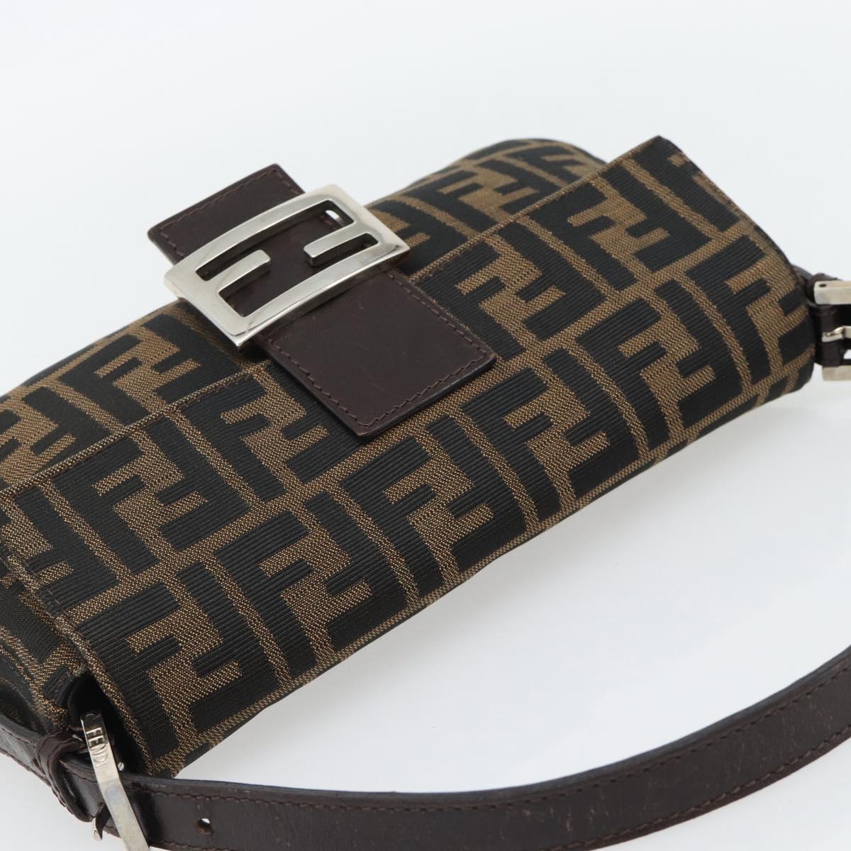 FENDI Zucca Canvas Mamma Baguette Shoulder Bag Black Brown Auth 182220SAM