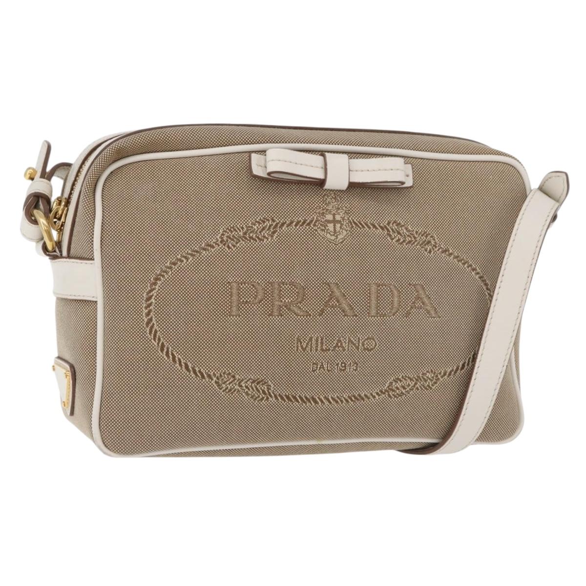 PRADA Shoulder Bag Jacquard Beige Gold Auth 182221M