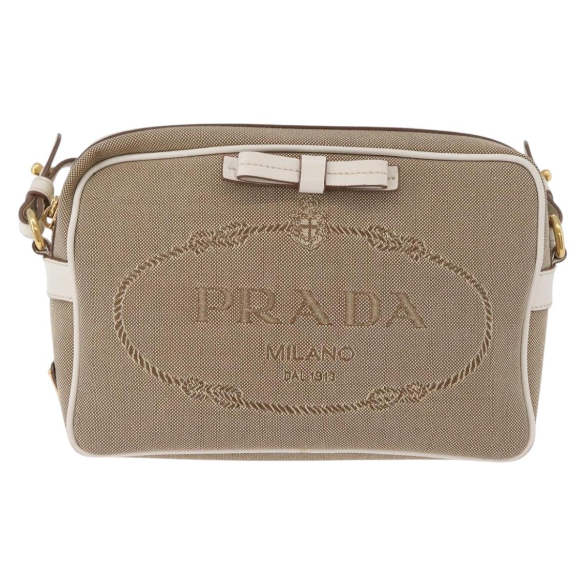 PRADA Shoulder Bag Jacquard Beige Gold Auth 182221M