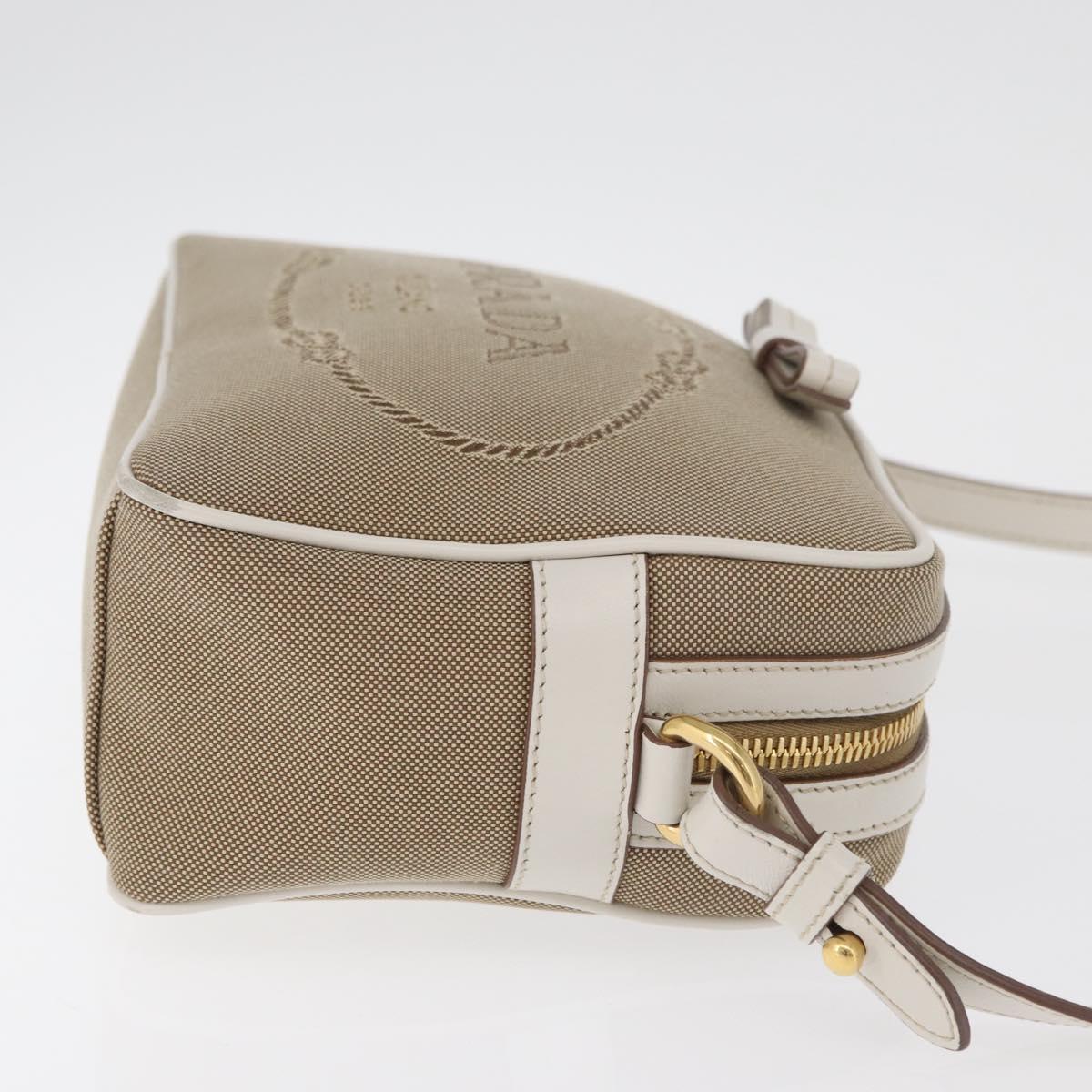 PRADA Shoulder Bag Jacquard Beige Gold Auth 182221M