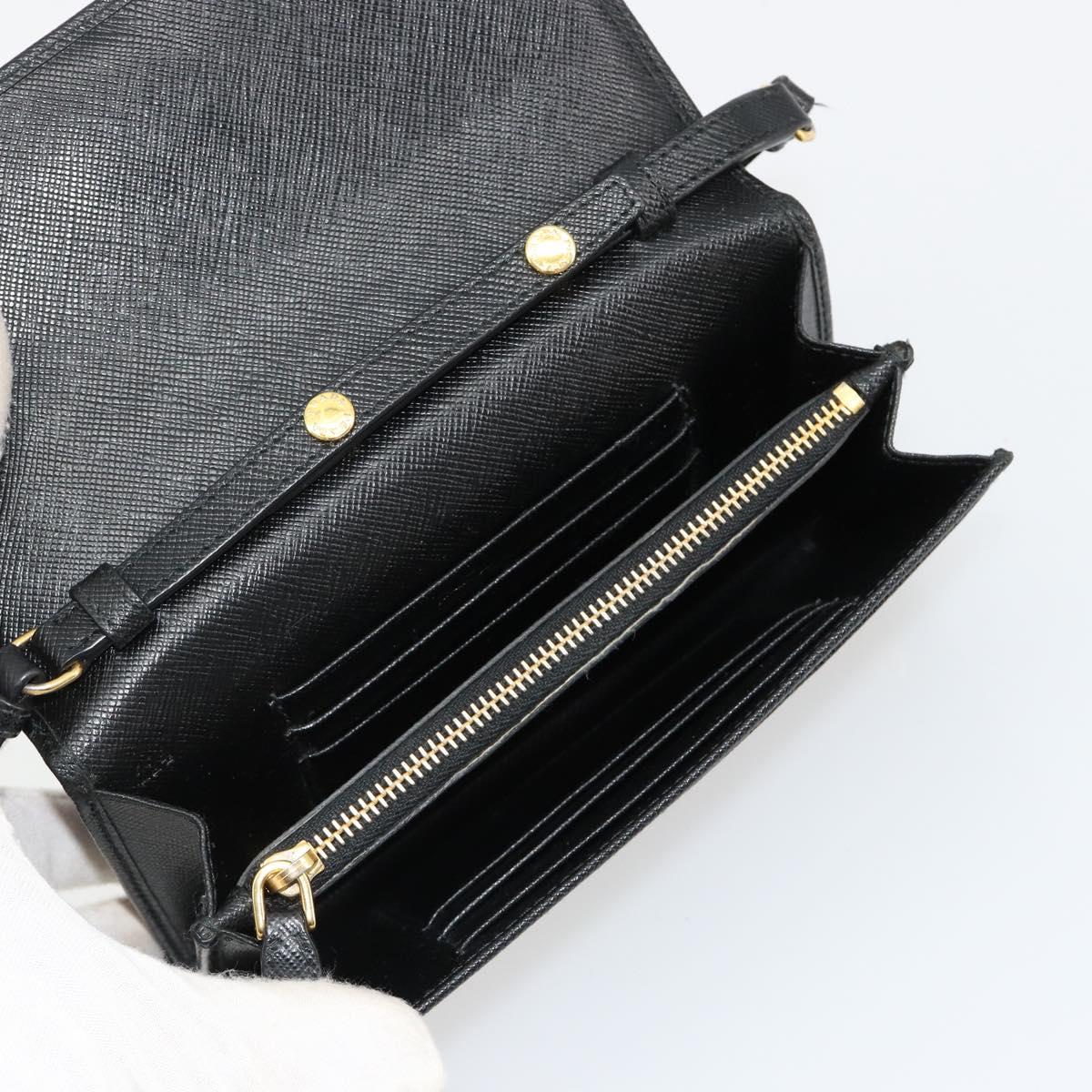 PRADA Shoulder Bag Safiano leather Black Gold Auth 182224V