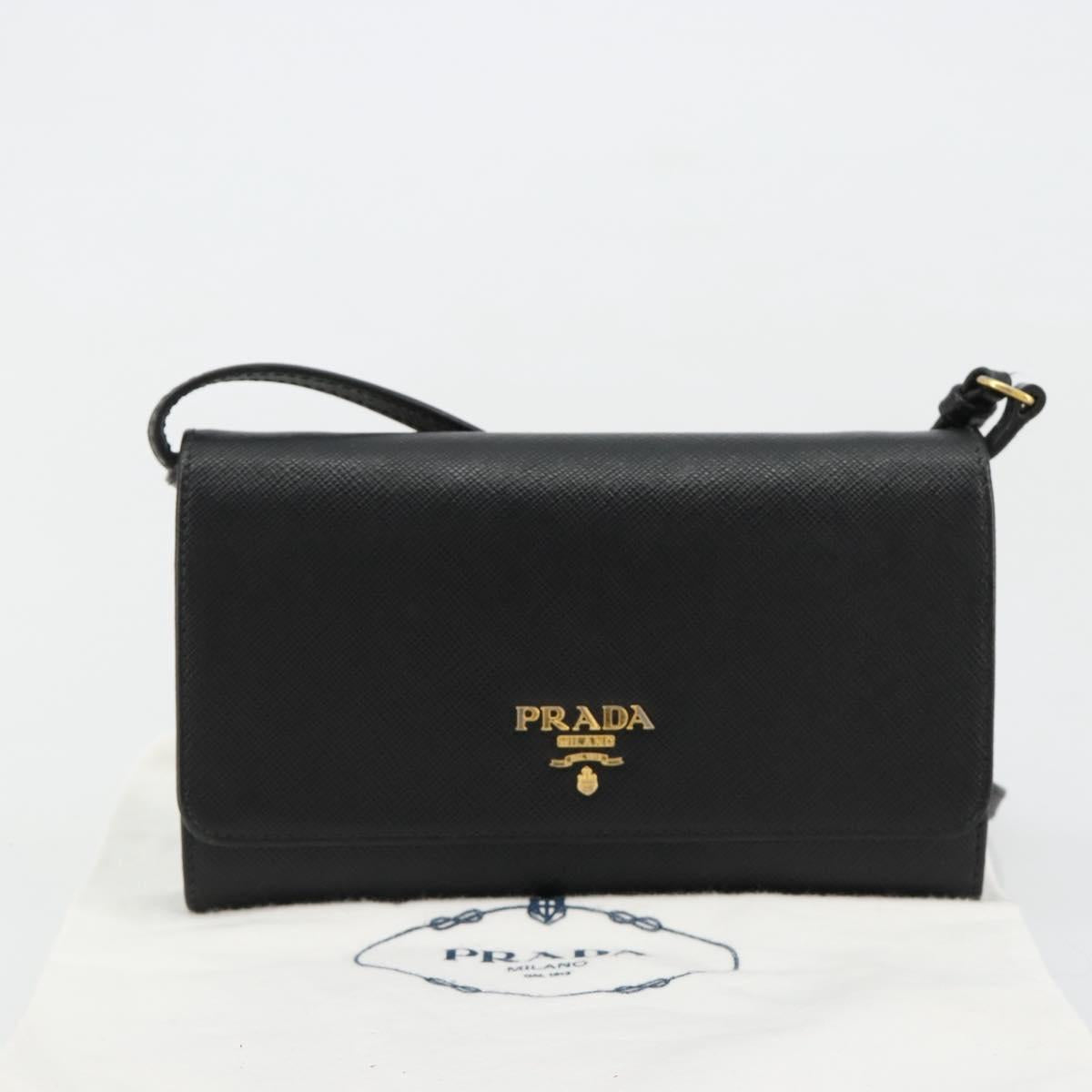 PRADA Shoulder Bag Safiano leather Black Gold Auth 182224V