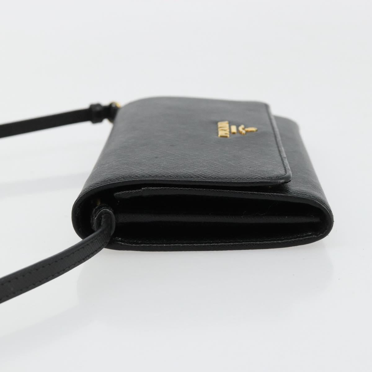 PRADA Shoulder Bag Safiano leather Black Gold Auth 182224V
