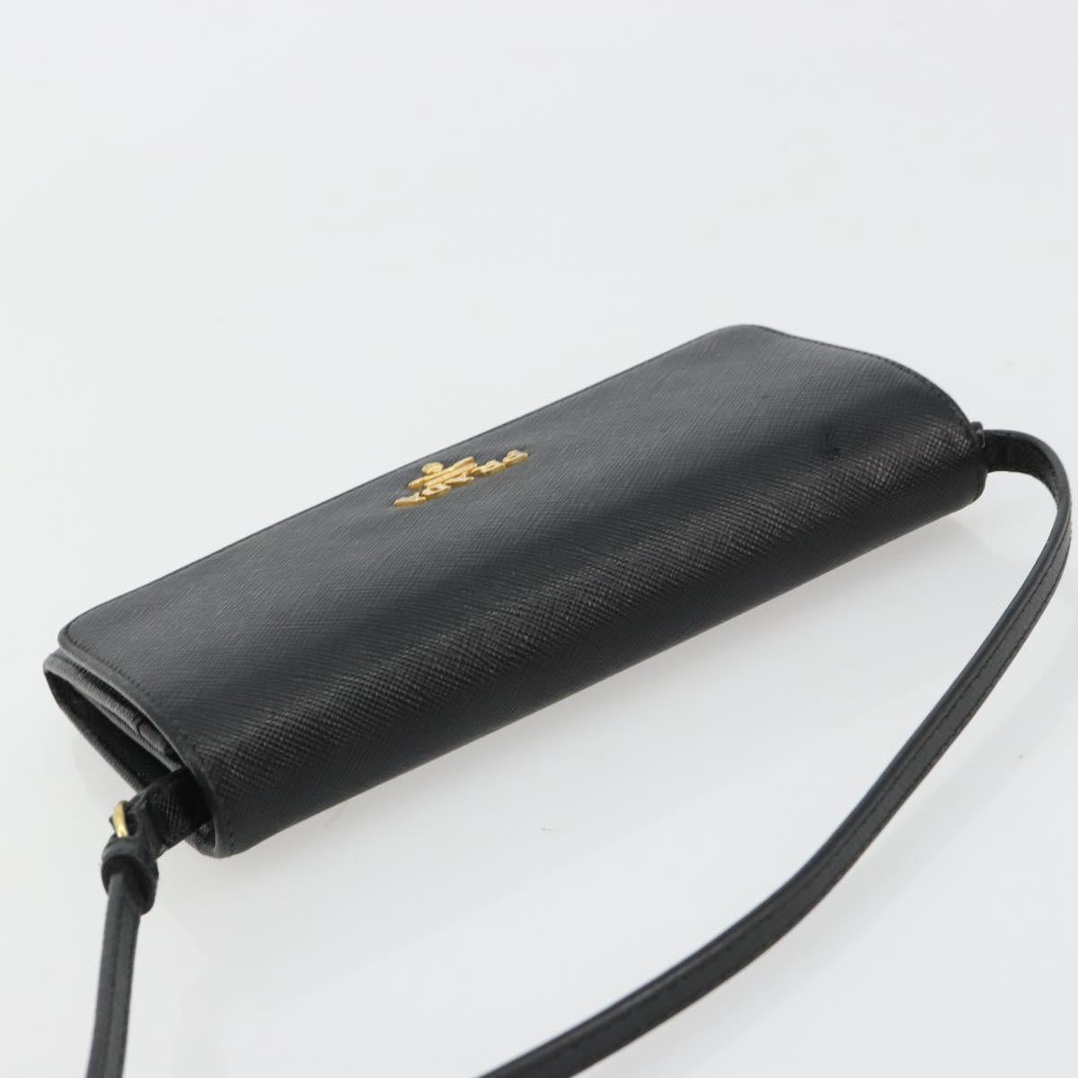 PRADA Shoulder Bag Safiano leather Black Gold Auth 182224V