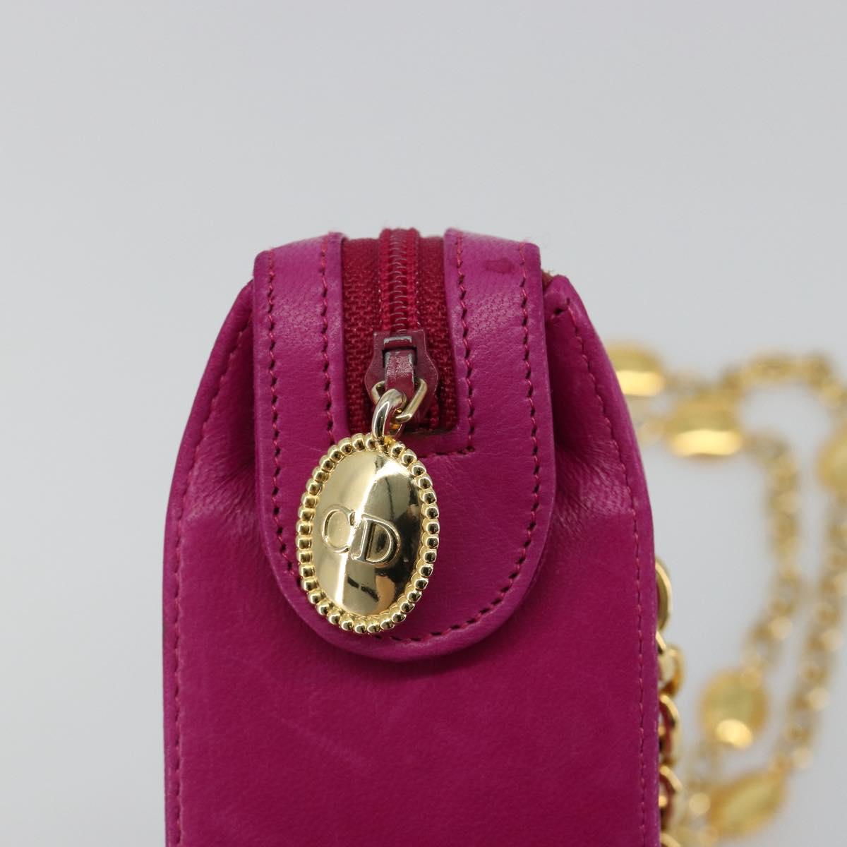 Christian Dior Chain Shoulder Bag Leather Pink Gold Auth 182225A
