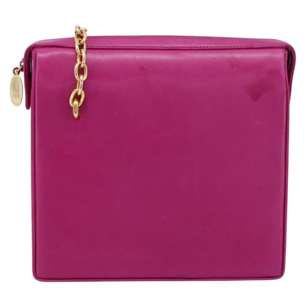 Christian Dior Chain Shoulder Bag Leather Pink Gold Auth 182225A