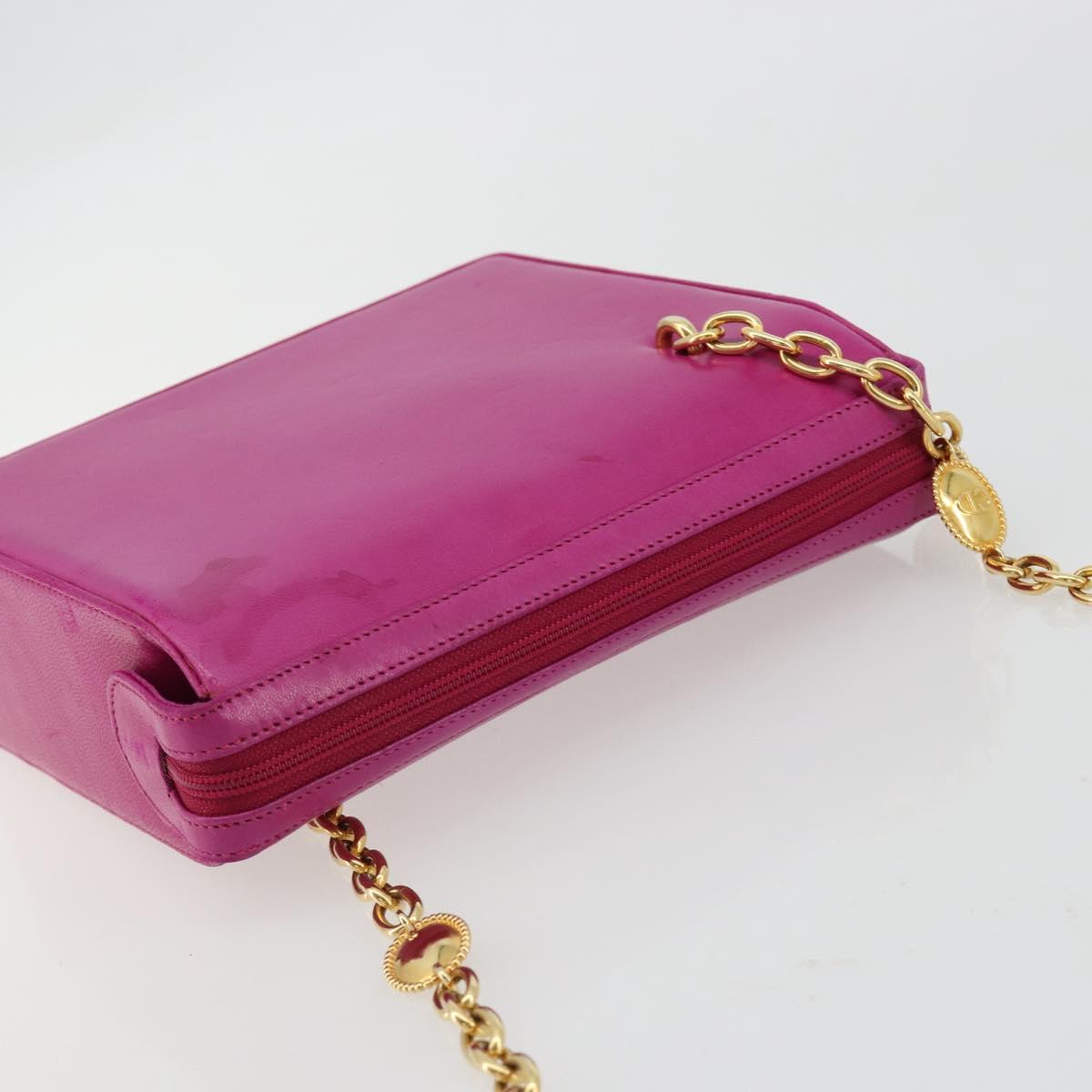 Christian Dior Chain Shoulder Bag Leather Pink Gold Auth 182225A