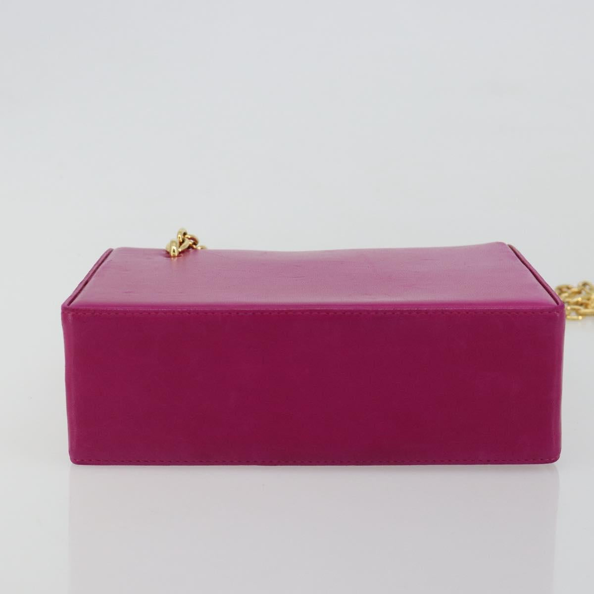 Christian Dior Chain Shoulder Bag Leather Pink Gold Auth 182225A