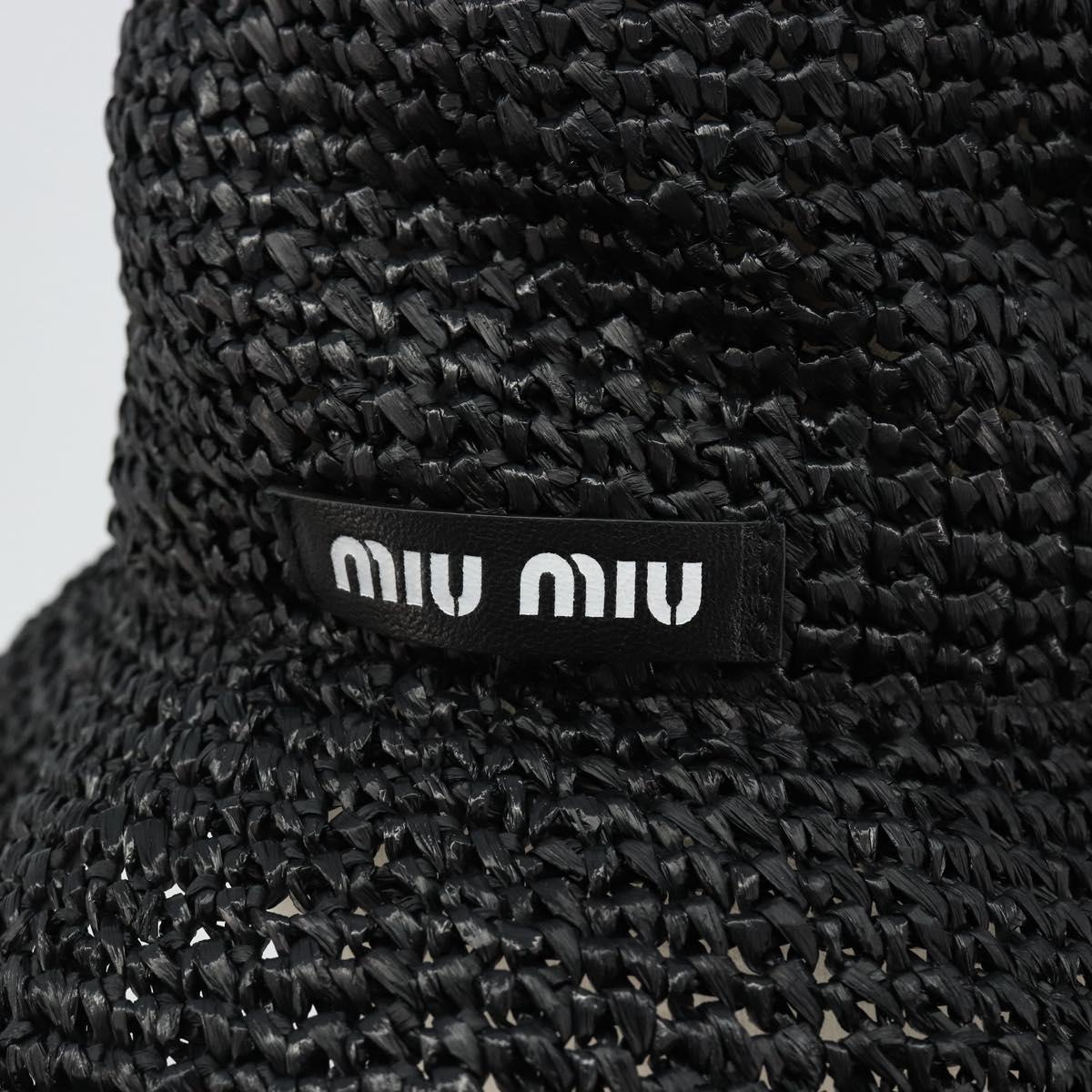 Miu Miu Hat Raffia M Black Auth 182226A