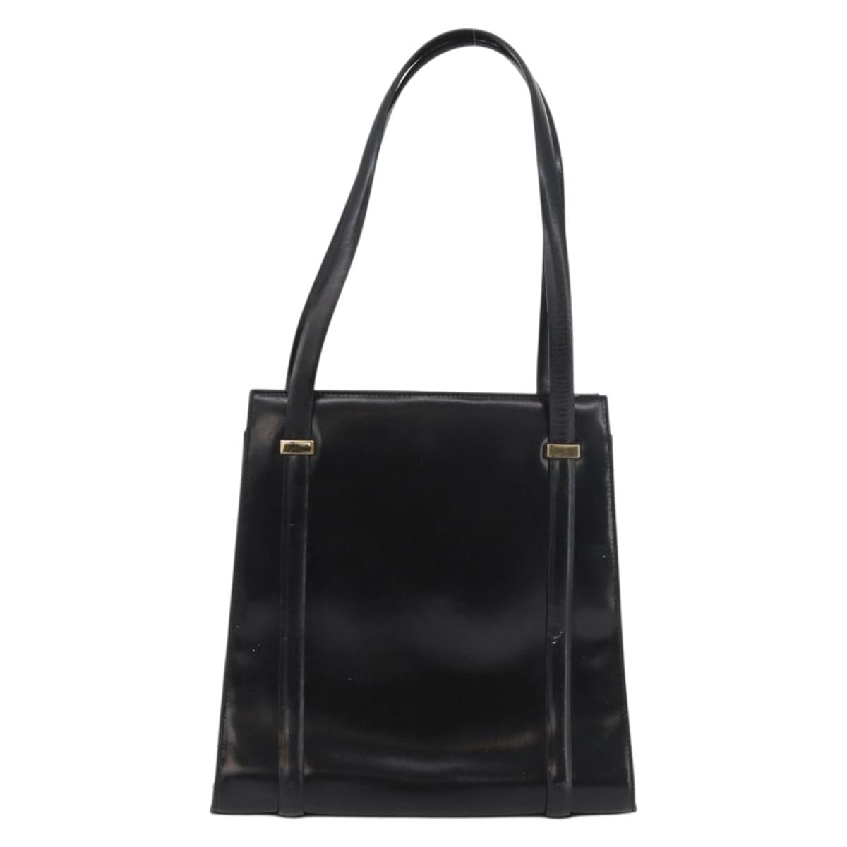 GUCCI Tote Bag Leather Black Gold Auth 182228
