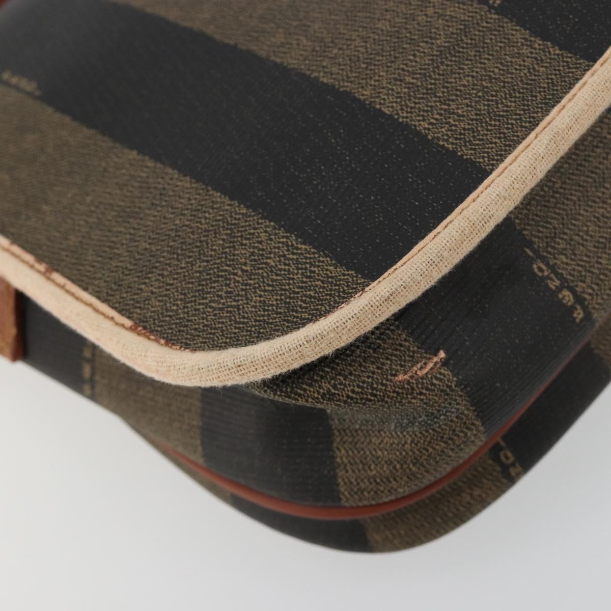 FENDI Pecan Canvas Shoulder Bag PVC Brown Gold Auth 182229