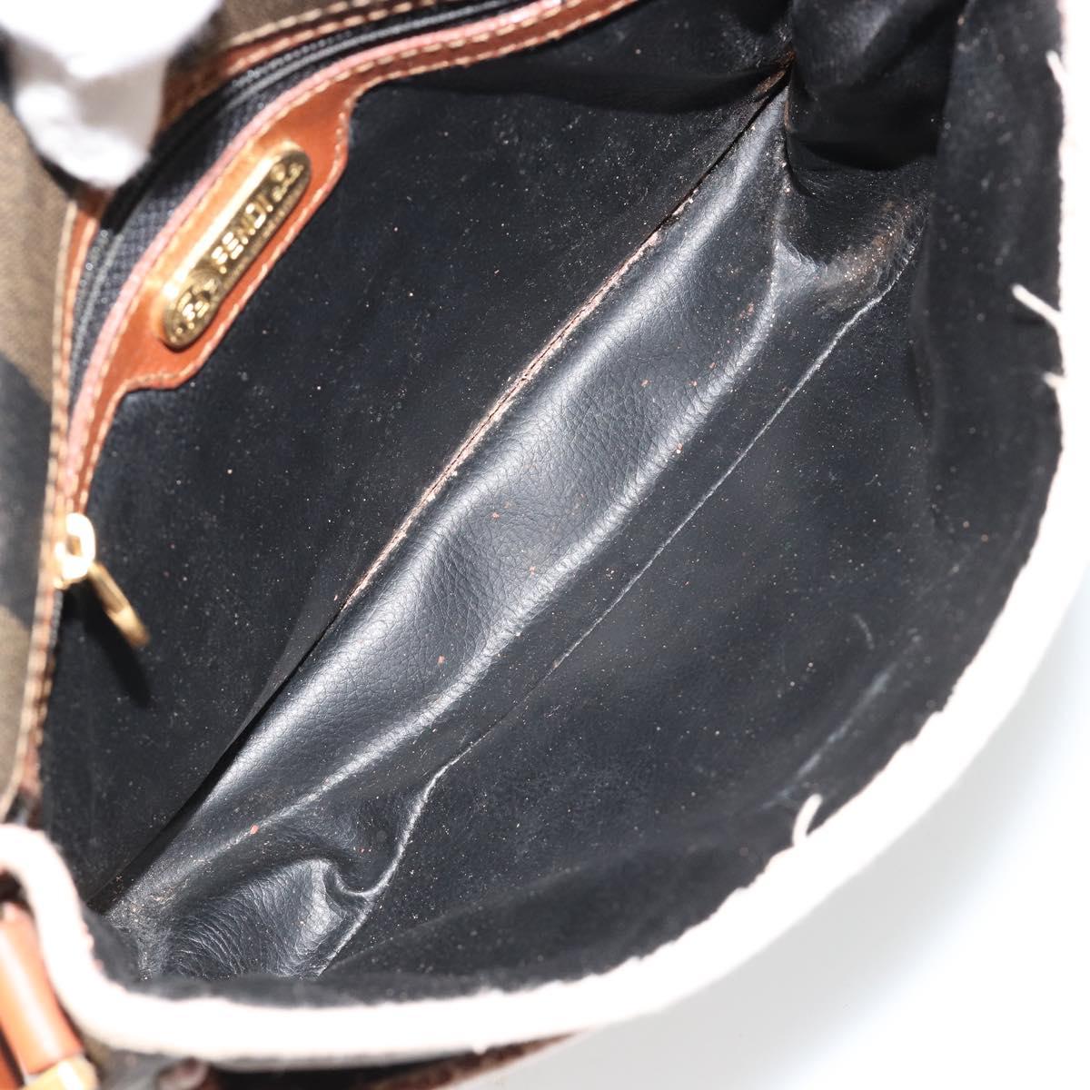 FENDI Pecan Canvas Shoulder Bag PVC Brown Gold Auth 182229