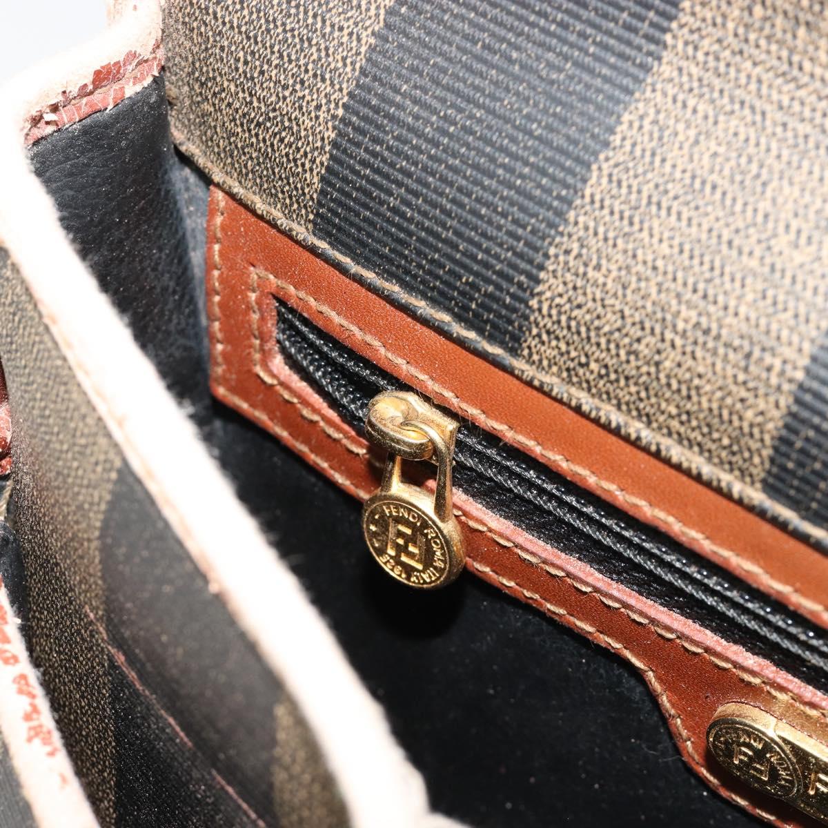 FENDI Pecan Canvas Shoulder Bag PVC Brown Gold Auth 182229