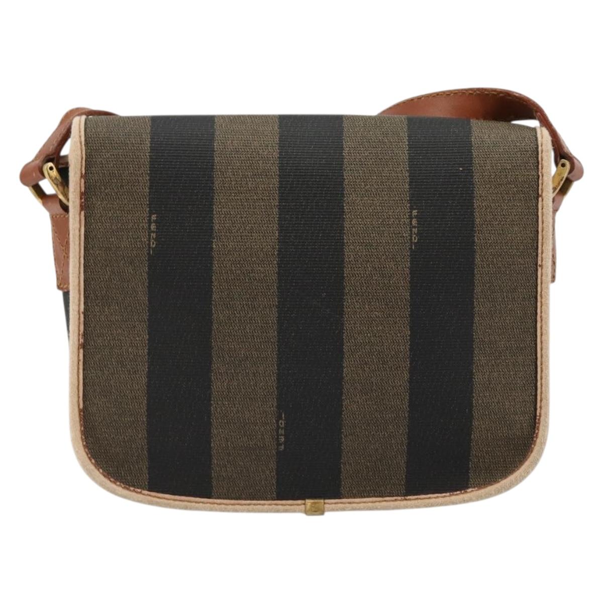 FENDI Pecan Canvas Shoulder Bag PVC Brown Gold Auth 182229