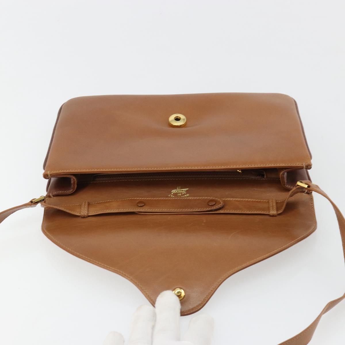 GUCCI Horsebit Shoulder Bag Leather Beige Gold Auth 182233A