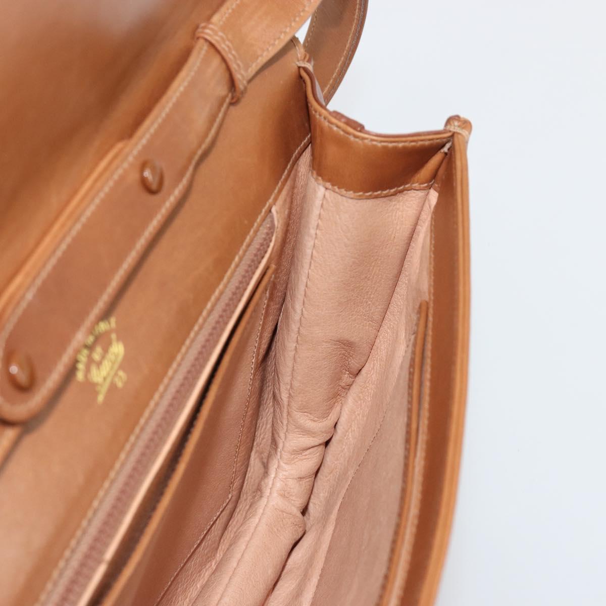 GUCCI Horsebit Shoulder Bag Leather Beige Gold Auth 182233A