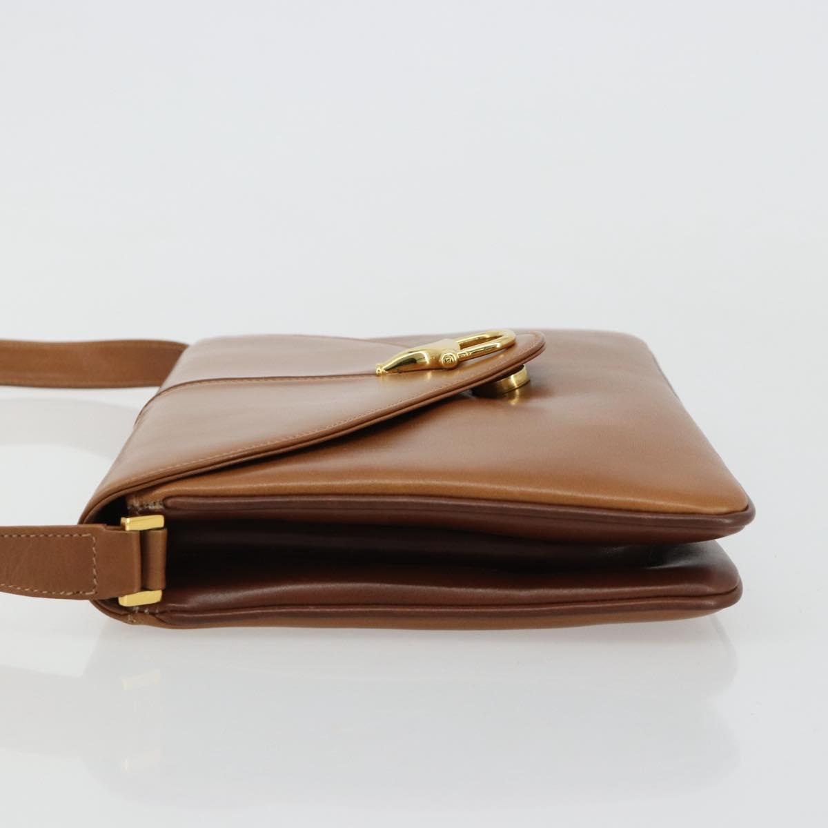 GUCCI Horsebit Shoulder Bag Leather Beige Gold Auth 182233A
