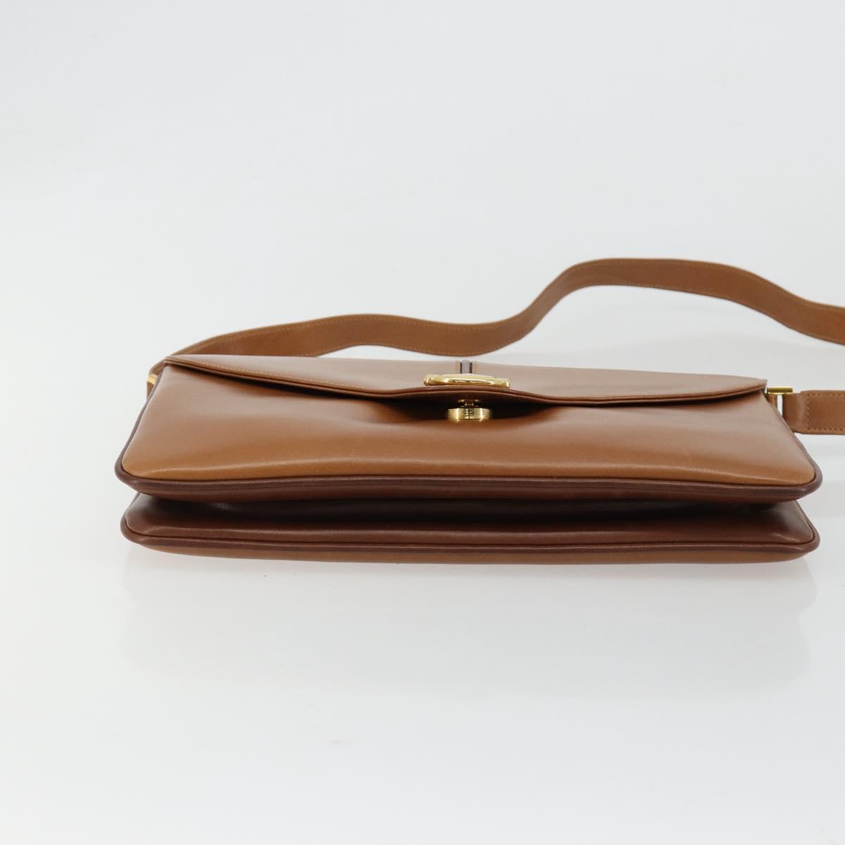 GUCCI Horsebit Shoulder Bag Leather Beige Gold Auth 182233A