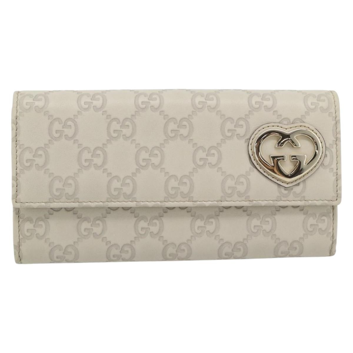 GUCCI GG Canvas Guccissima Lovely Heart Wallet Leather Ivory 251861 Auth 182242V