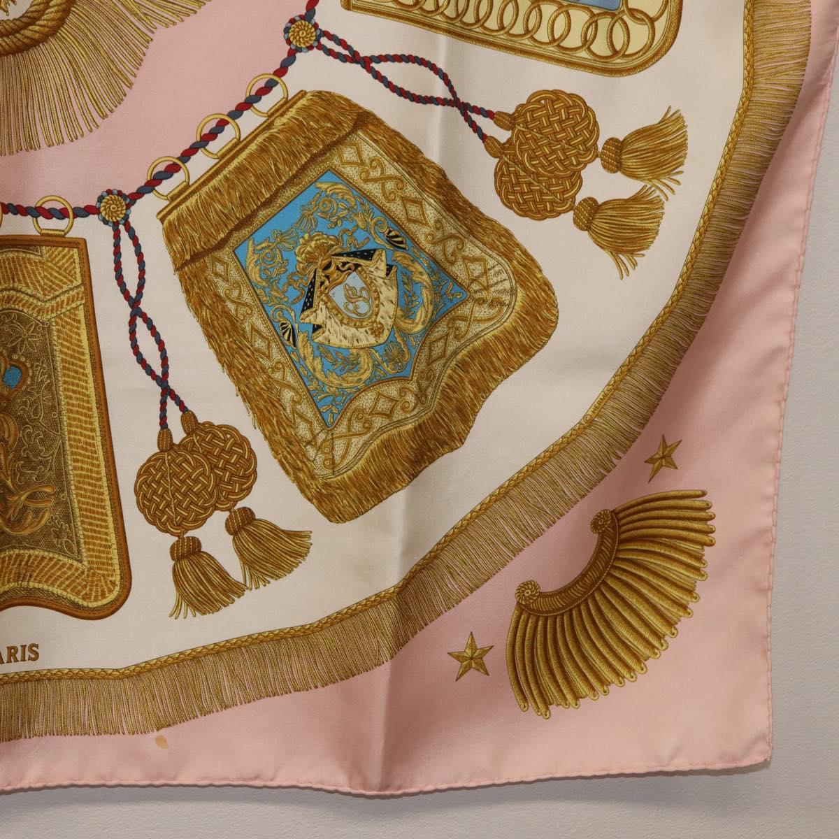 HERMES Carre 90 Scarf ""Poste et Cavalerie"" Silk Pink Auth 182247