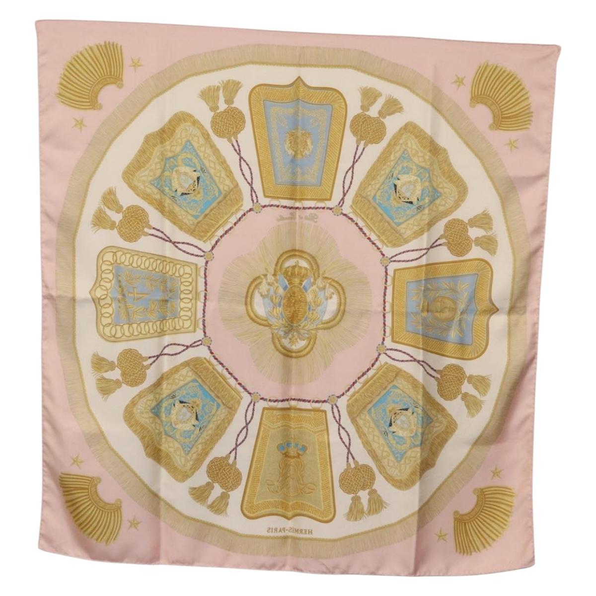 HERMES Carre 90 Scarf ""Poste et Cavalerie"" Silk Pink Auth 182247