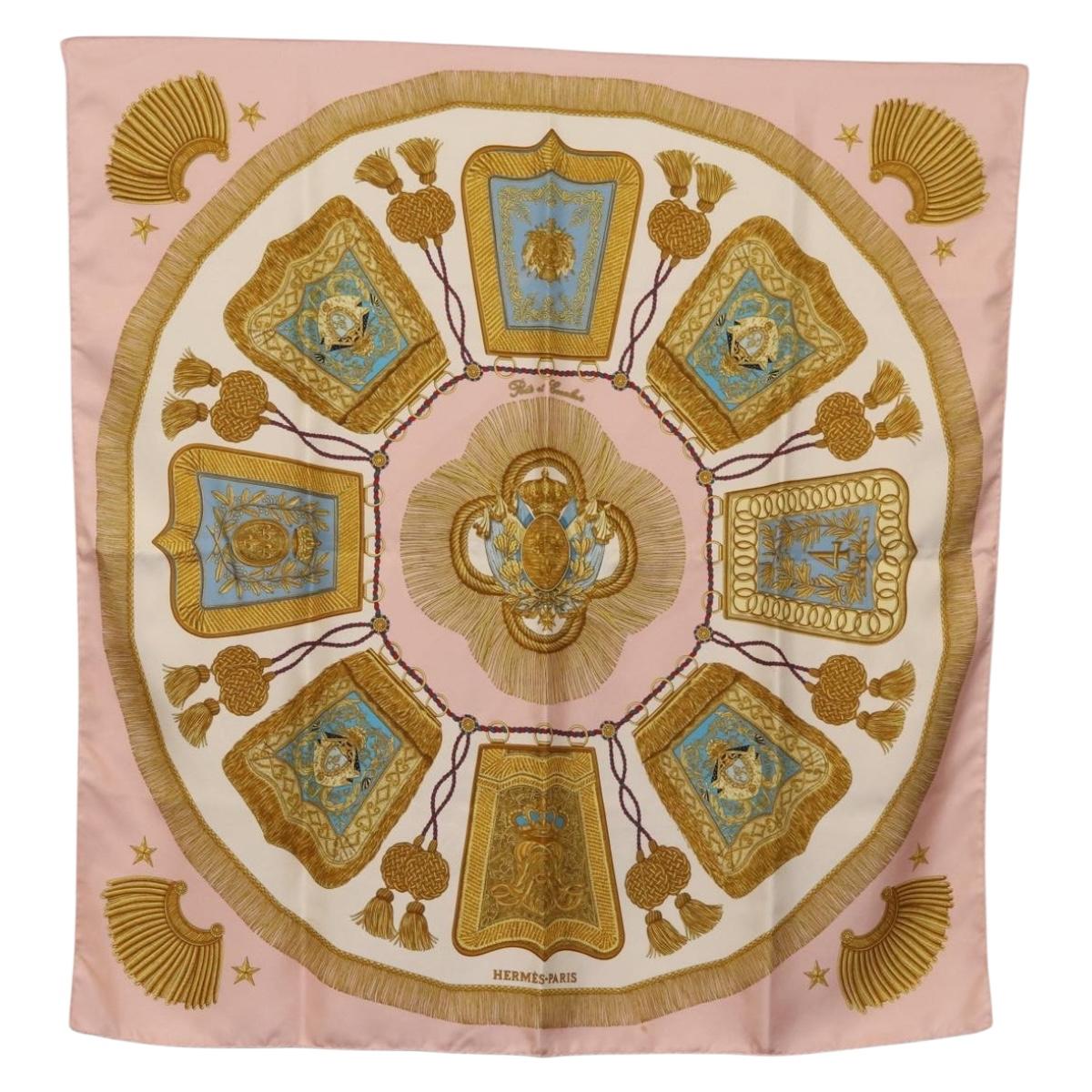 HERMES Carre 90 Scarf ""Poste et Cavalerie"" Silk Pink Auth 182247