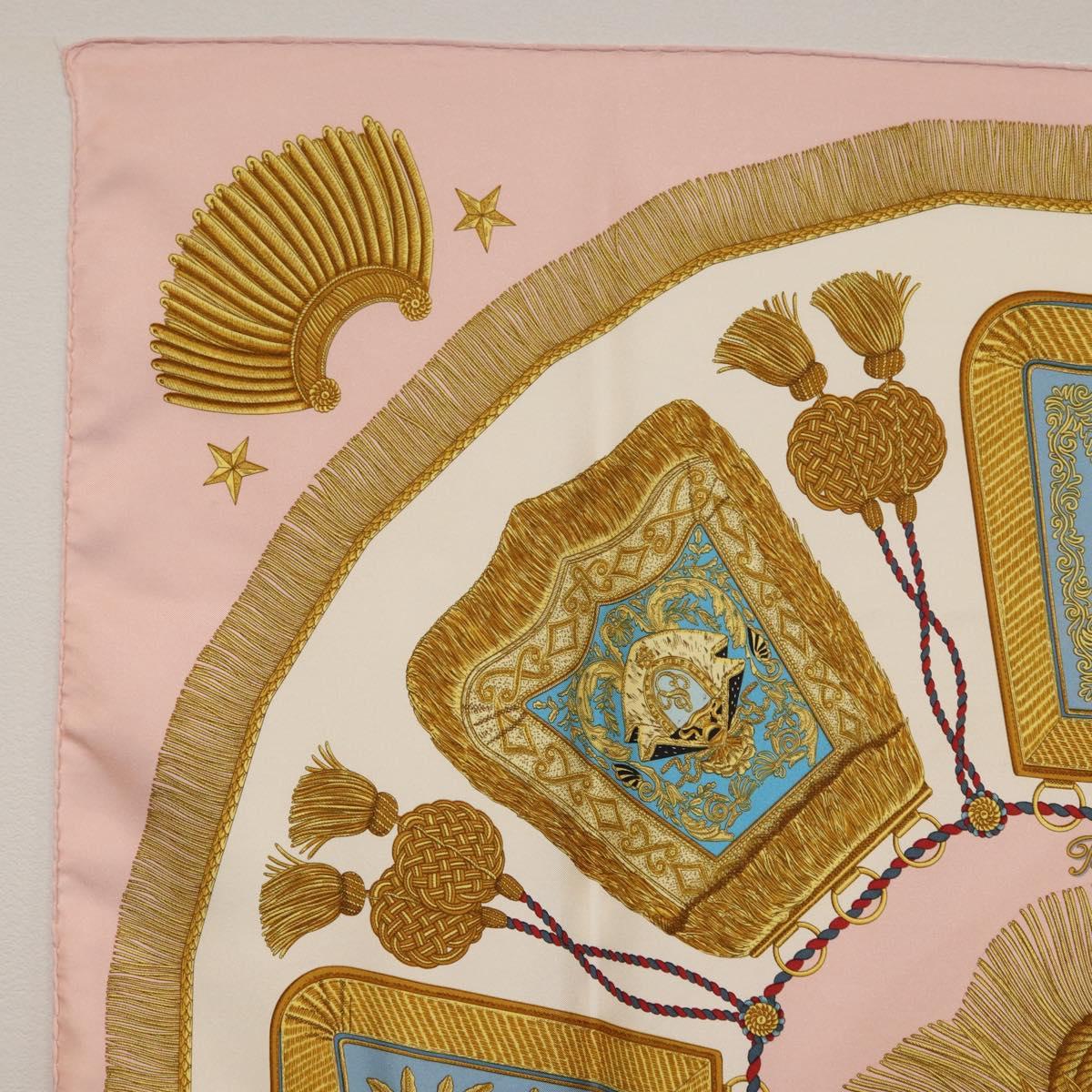 HERMES Carre 90 Scarf ""Poste et Cavalerie"" Silk Pink Auth 182247
