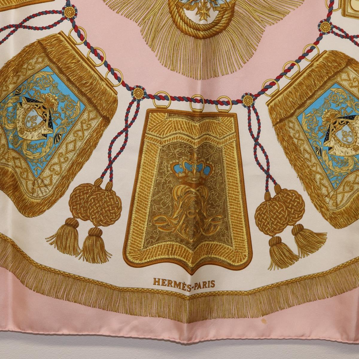 HERMES Carre 90 Scarf ""Poste et Cavalerie"" Silk Pink Auth 182247