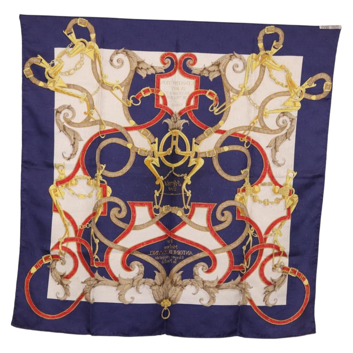 HERMES Carre 90 Scarf ""L'INSTRVCTION DV ROY"" Silk Navy Auth 182258