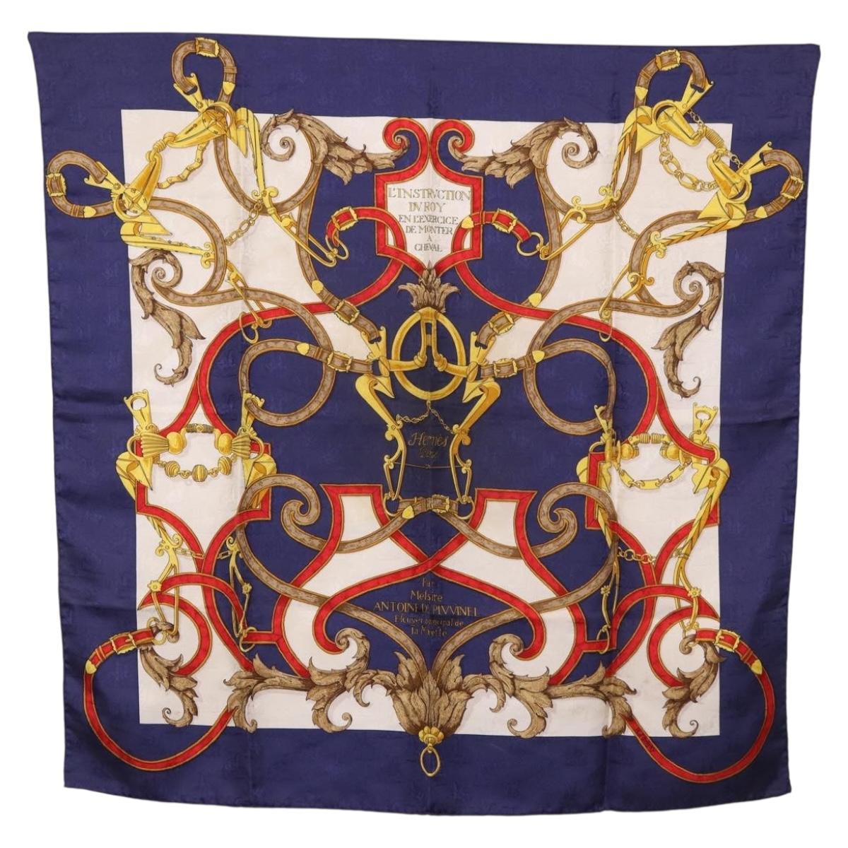 HERMES Carre 90 Scarf ""L'INSTRVCTION DV ROY"" Silk Navy Auth 182258