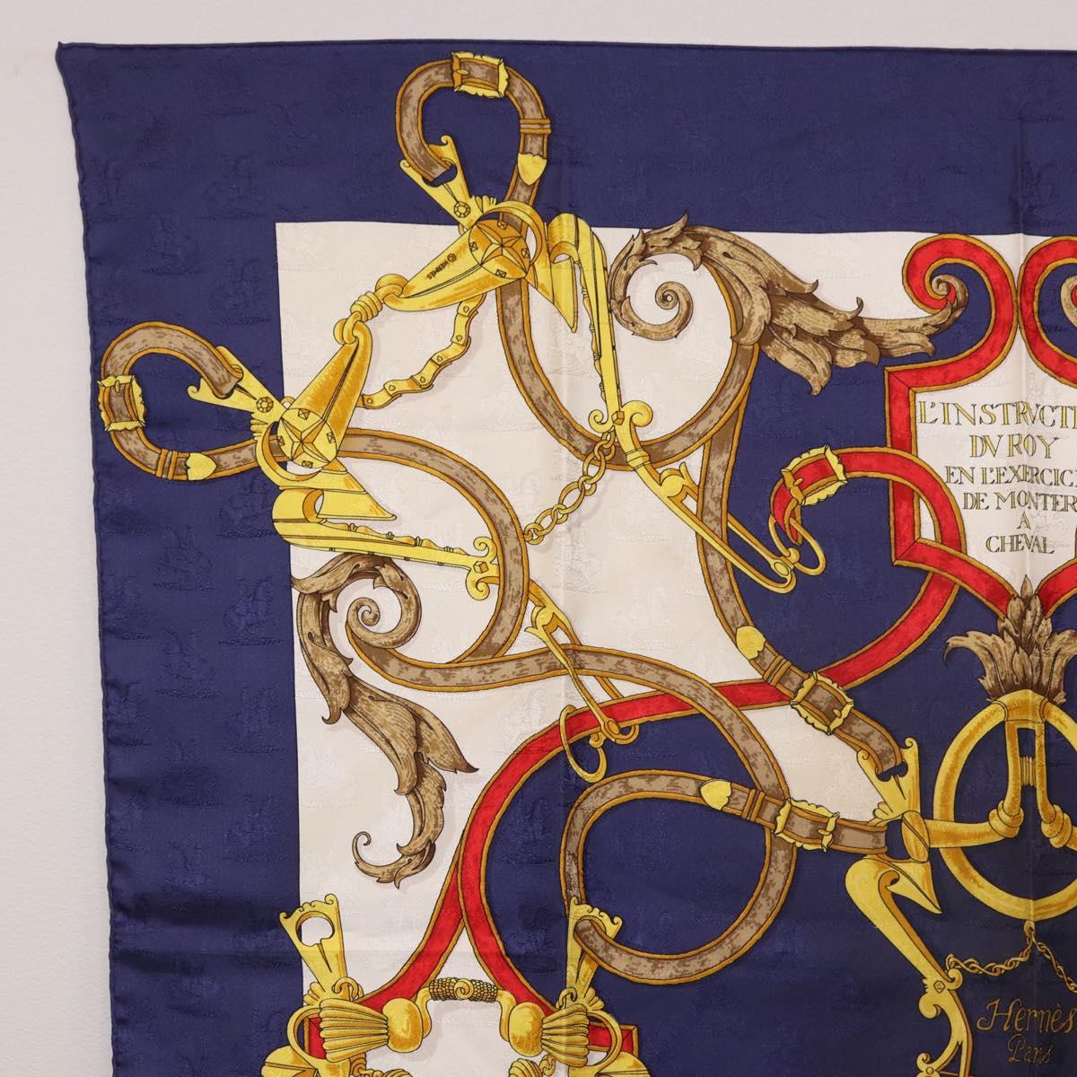 HERMES Carre 90 Scarf ""L'INSTRVCTION DV ROY"" Silk Navy Auth 182258