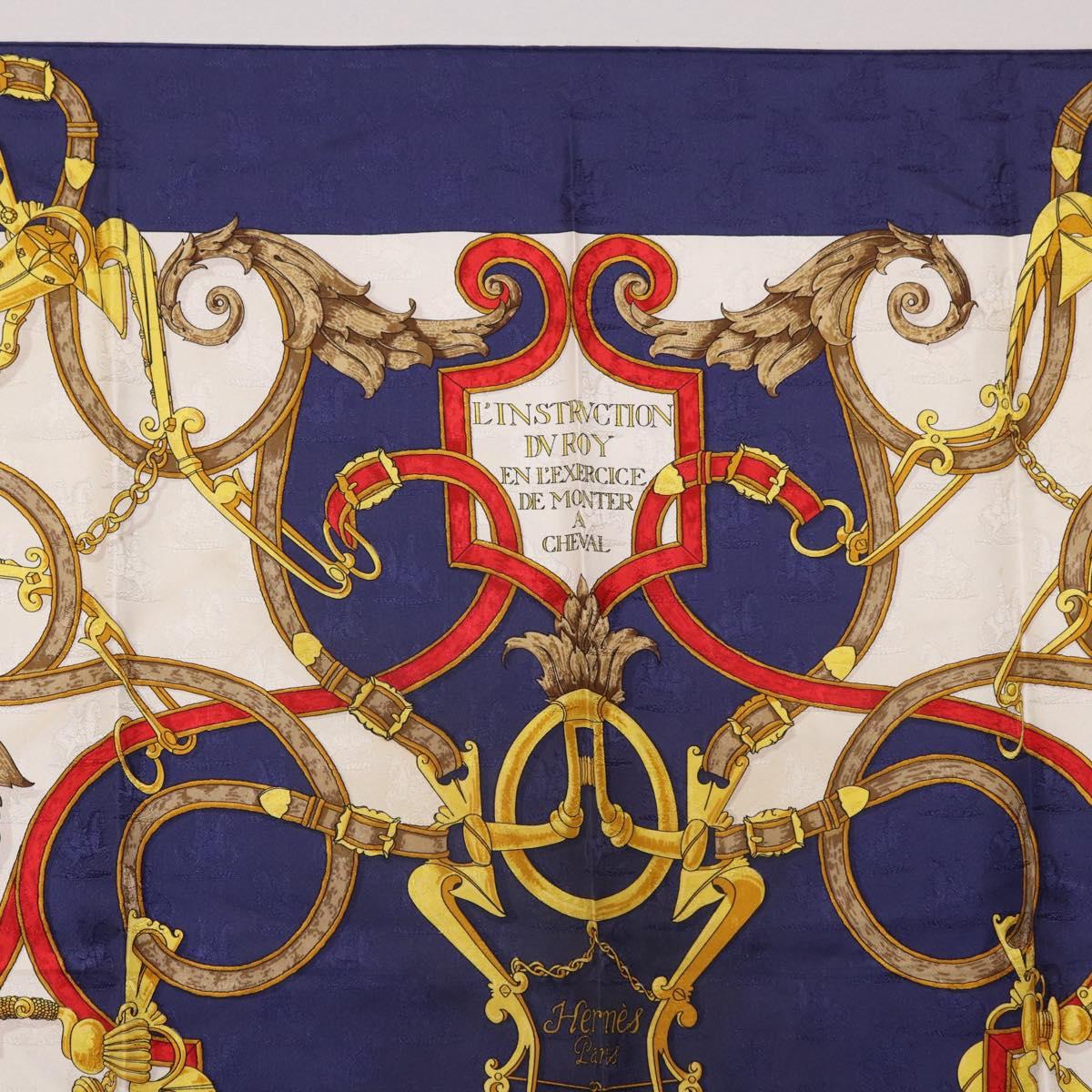 HERMES Carre 90 Scarf ""L'INSTRVCTION DV ROY"" Silk Navy Auth 182258