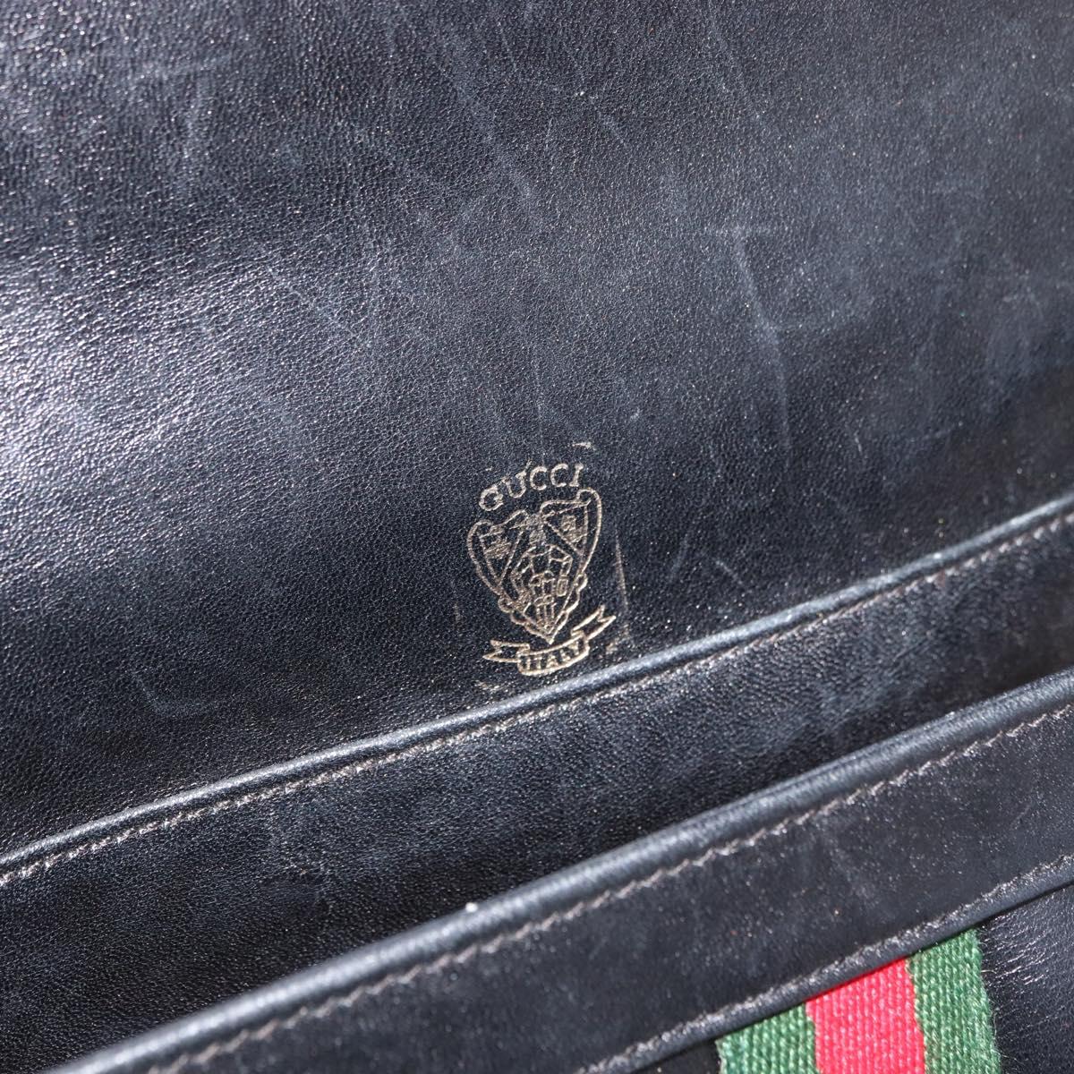 GUCCI Web Sherry Line Shoulder Bag Leather Black Gold Auth 182260