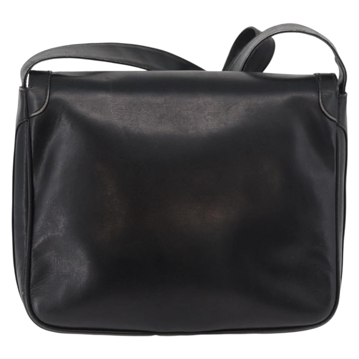 GUCCI Web Sherry Line Shoulder Bag Leather Black Gold Auth 182260