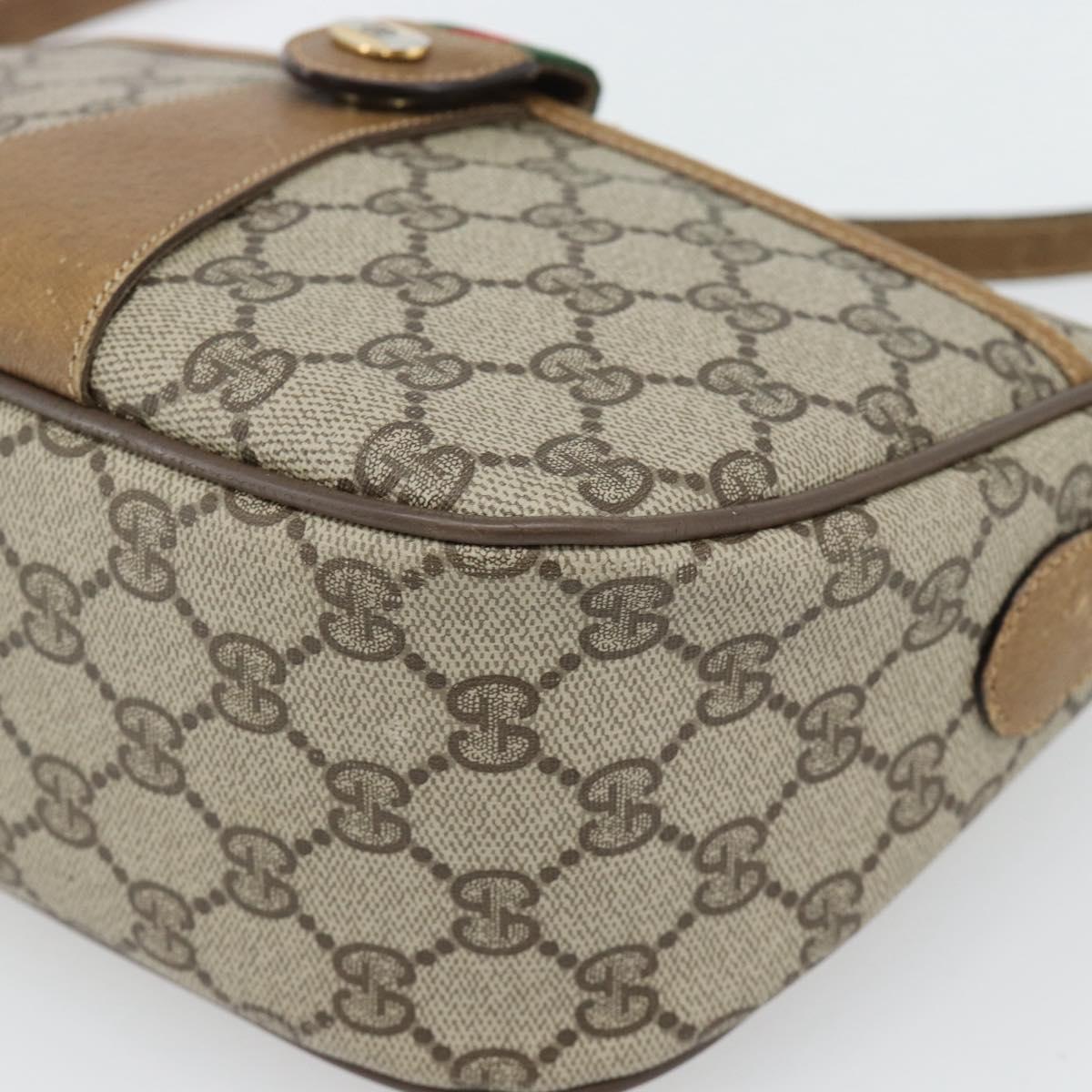 GUCCI GG Supreme Web Sherry Line Bag PVC Beige Gold 89 02 032 Auth 182261