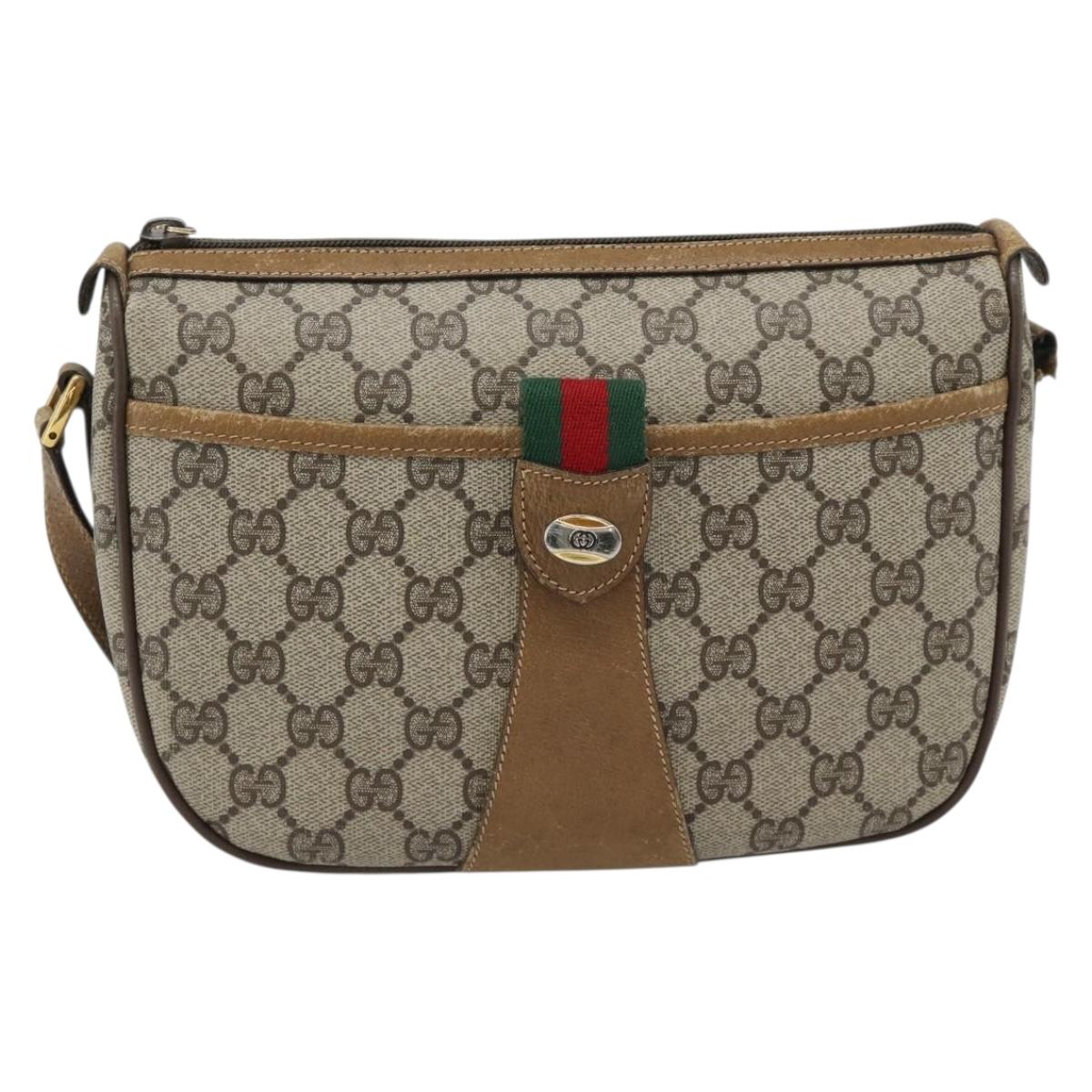 GUCCI GG Supreme Web Sherry Line Bag PVC Beige Gold 89 02 032 Auth 182261