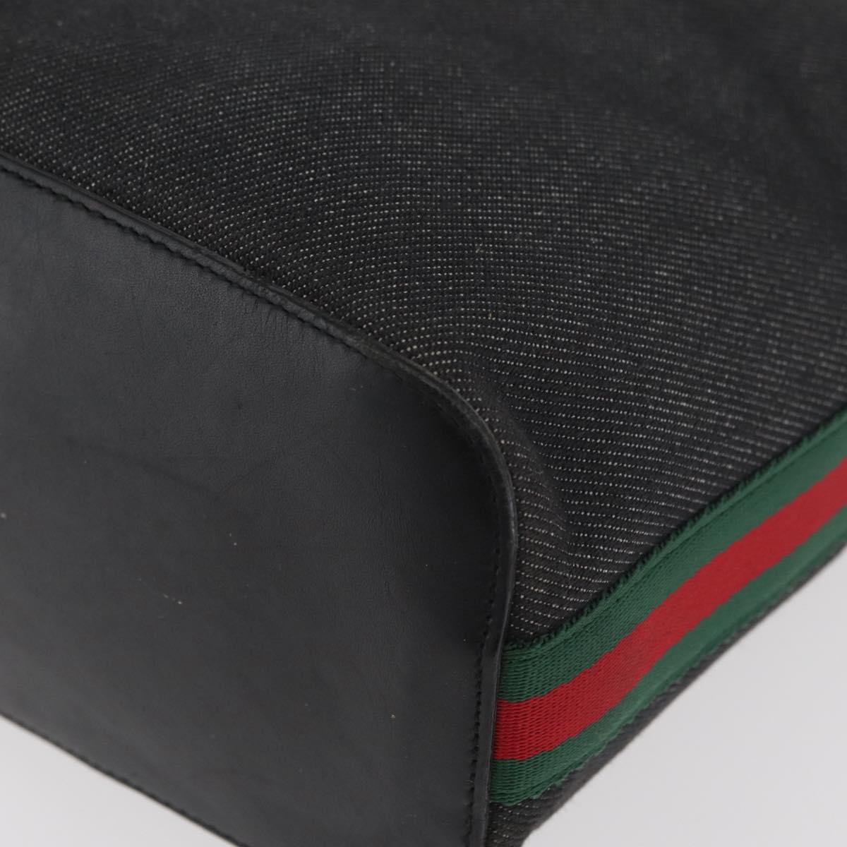 GUCCI Web Sherry Line Shoulder Bag Canvas Black Silver 01234 002058 Auth 182262