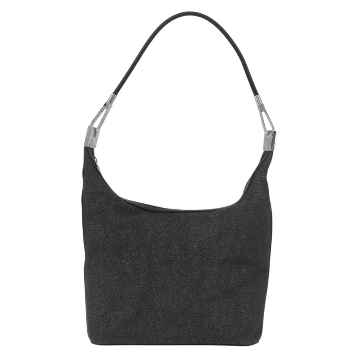 GUCCI Web Sherry Line Shoulder Bag Canvas Black Silver 01234 002058 Auth 182262