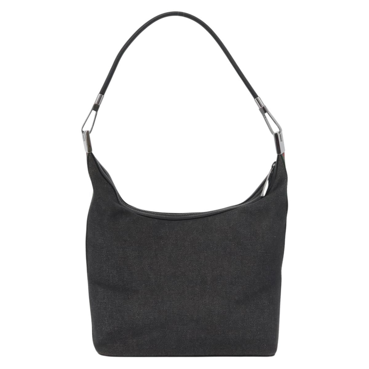 GUCCI Web Sherry Line Shoulder Bag Canvas Black Silver 01234 002058 Auth 182262