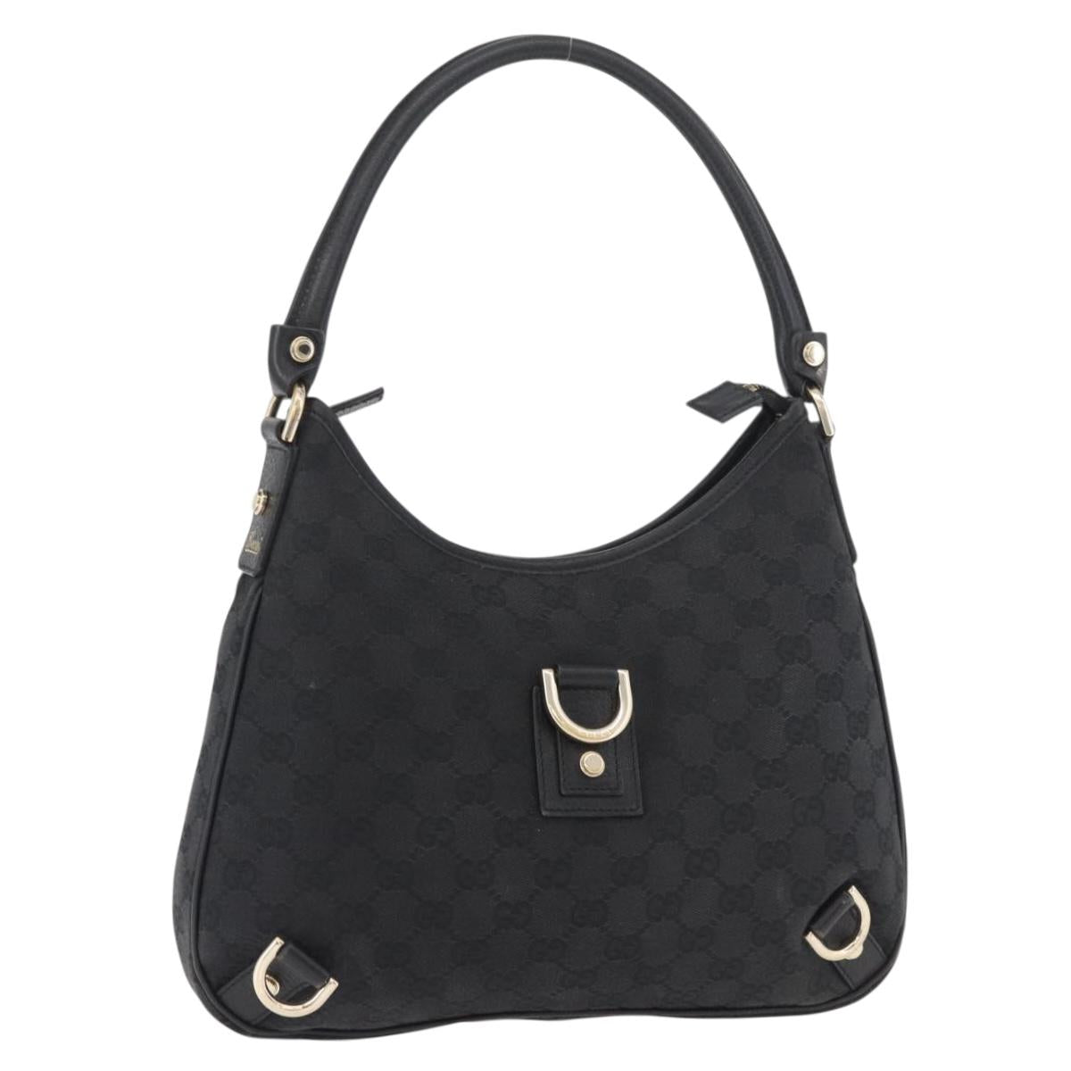 GUCCI GG Canvas Abbey Shoulder Bag Black Gold 130738 Auth 182265A